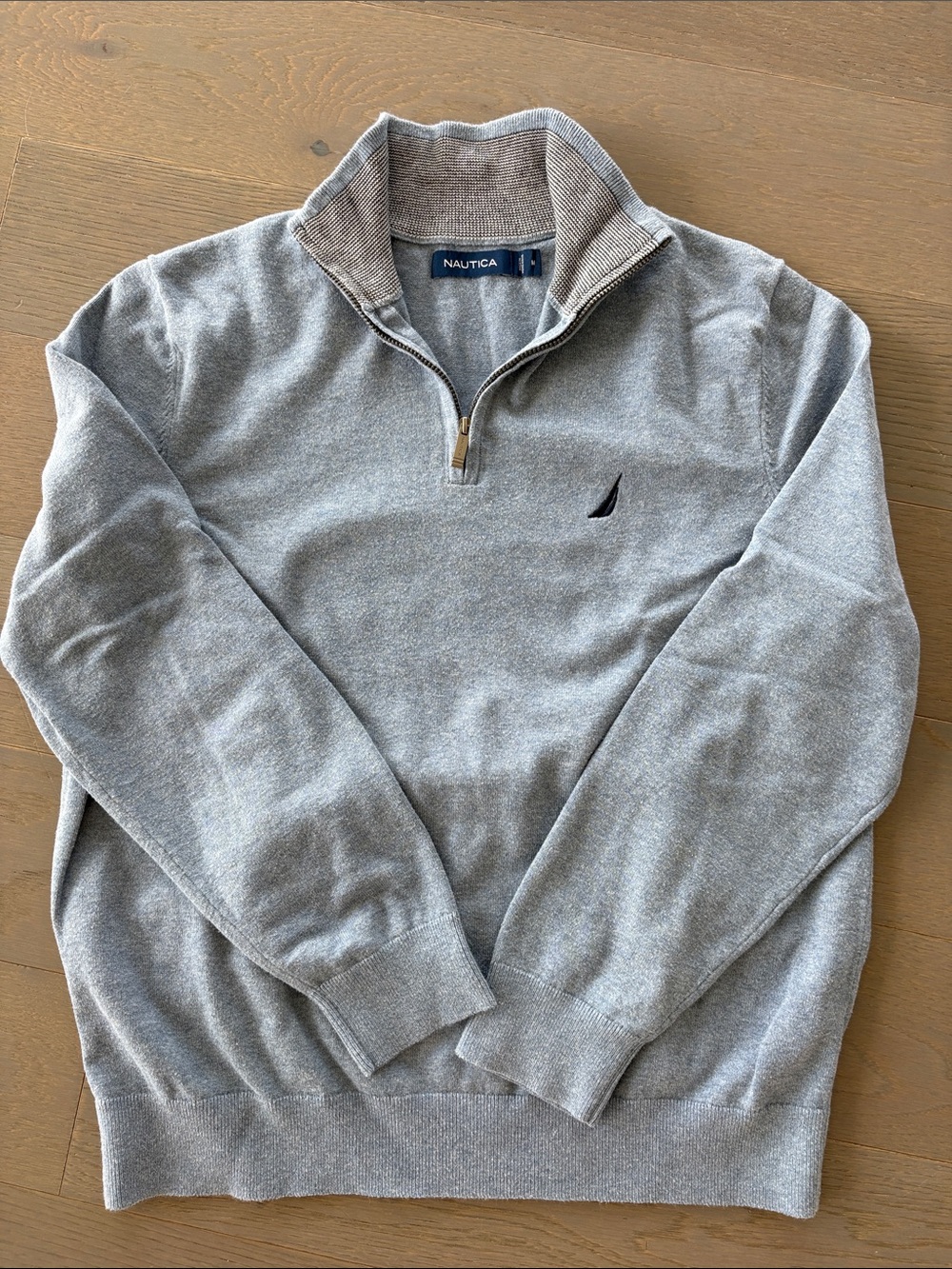 Nautica Men's Medium Light Blue Quarter-Zip Pullover Sweater 100% Cotton